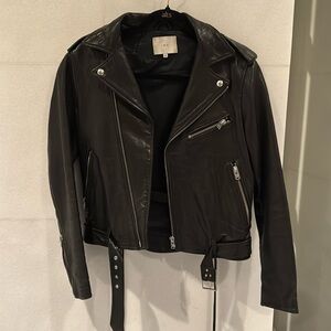 IRO Black Leather Biker Jacket Size FR 36 US Small /4